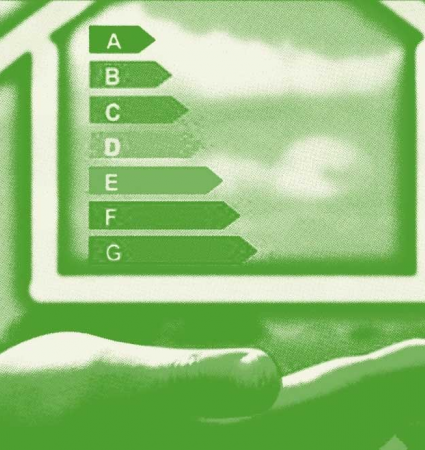 Illustration d'une étiquette énergétique d'une maison pour représenter les certificats d'économies d'énergie chez Dalkia